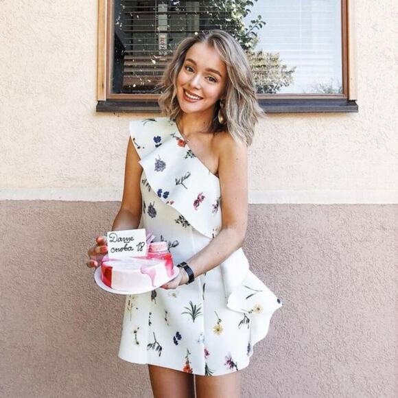 ASOS Floral One Shoulder Ruffle A-Line Mini Dress Size 8 - Picture 1 of 10